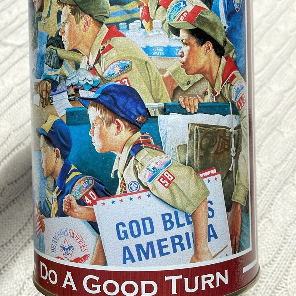 Boy Scouts Popcorn tin with lid. Joseph Csatari God Bless America Do a Good Turn